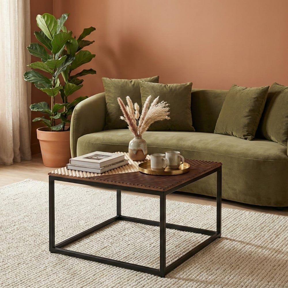 table basse bois metal carree kaleido