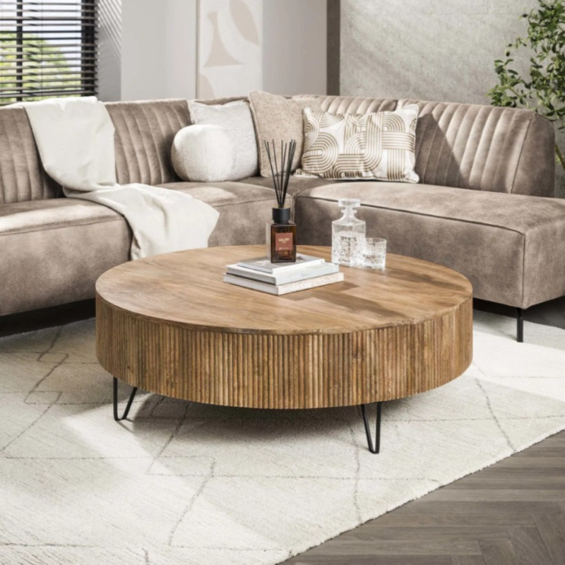 Table basse bois ronde manguier WAVE 120cm Hémisphère Sud