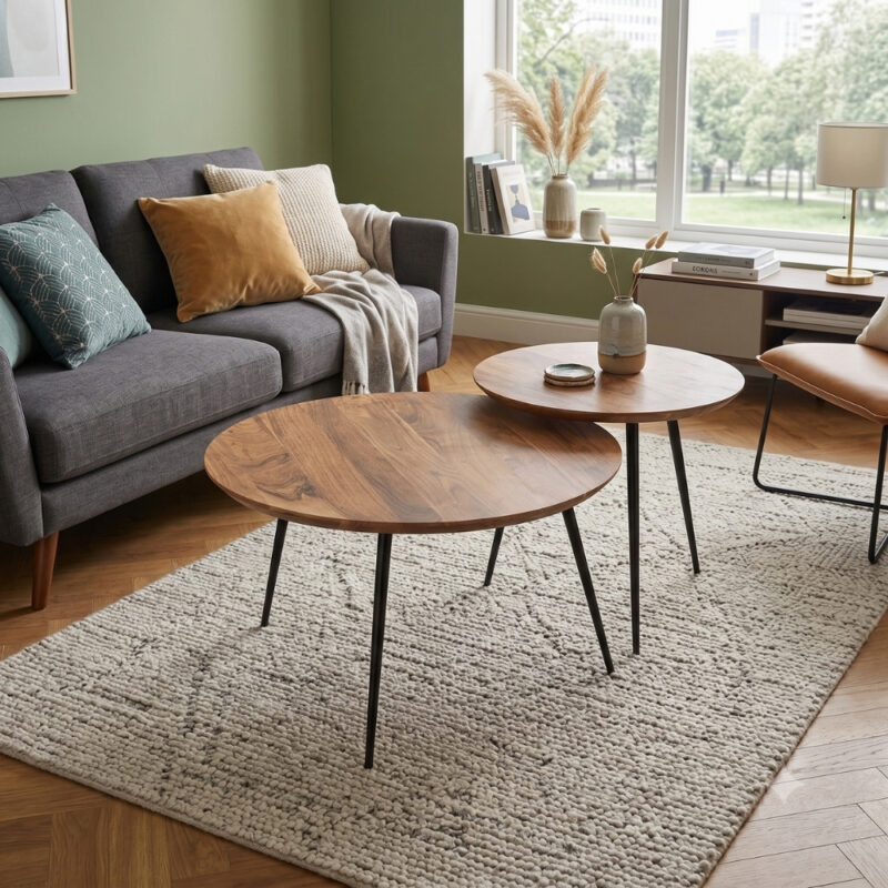 Tables basses rondes bois métal 70cm Hémisphère Sud