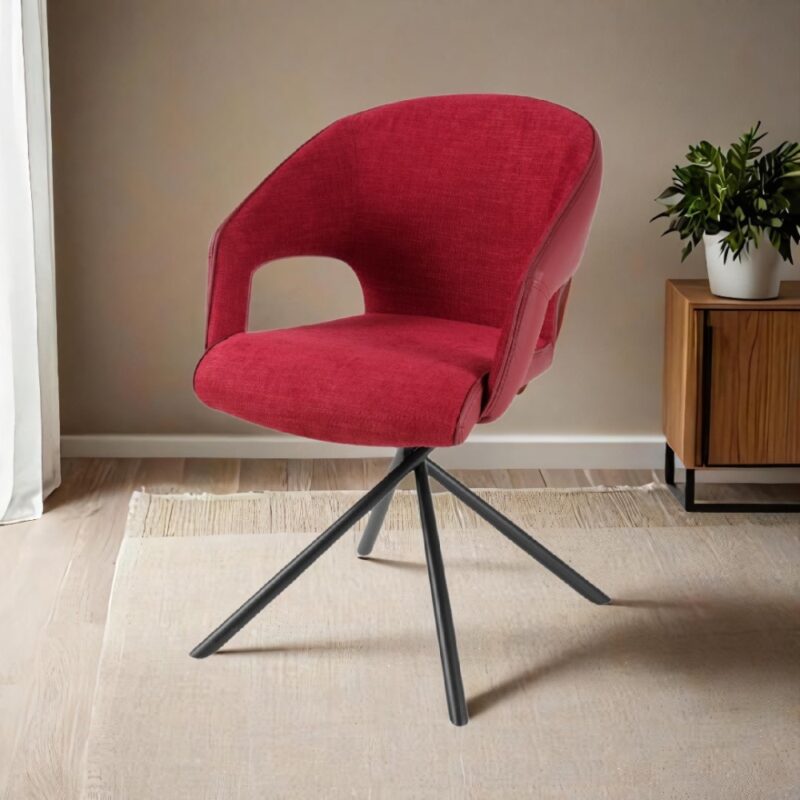 chaise accoudoirs tissu et pu cassis