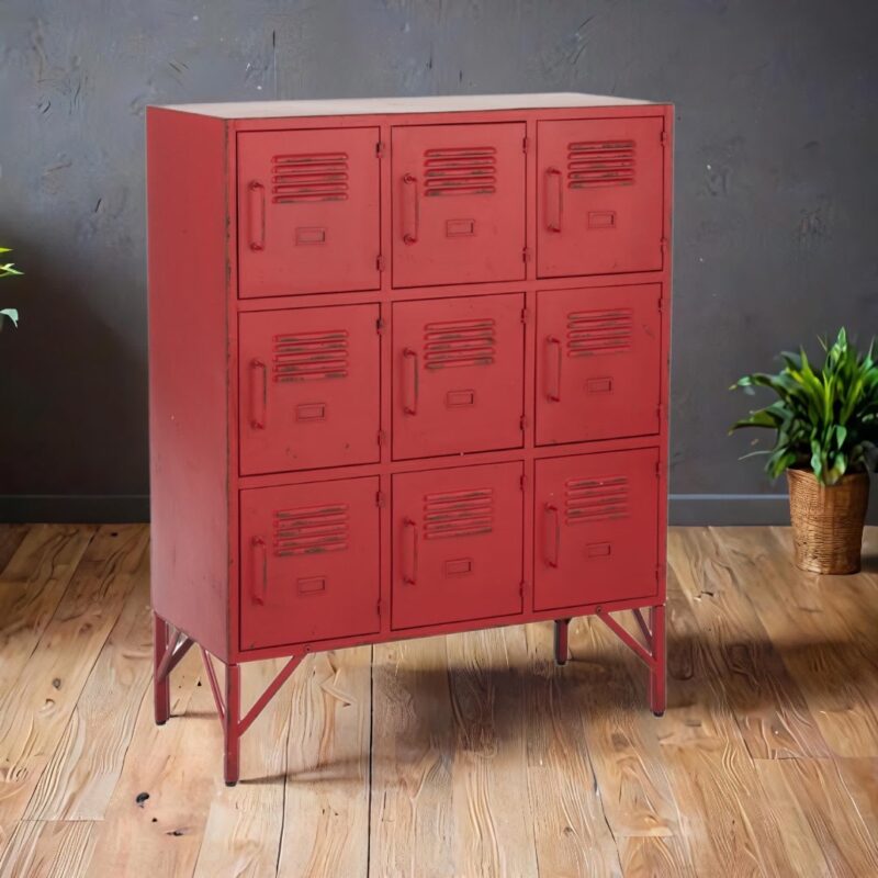 armoire 9 portes en métal rouge