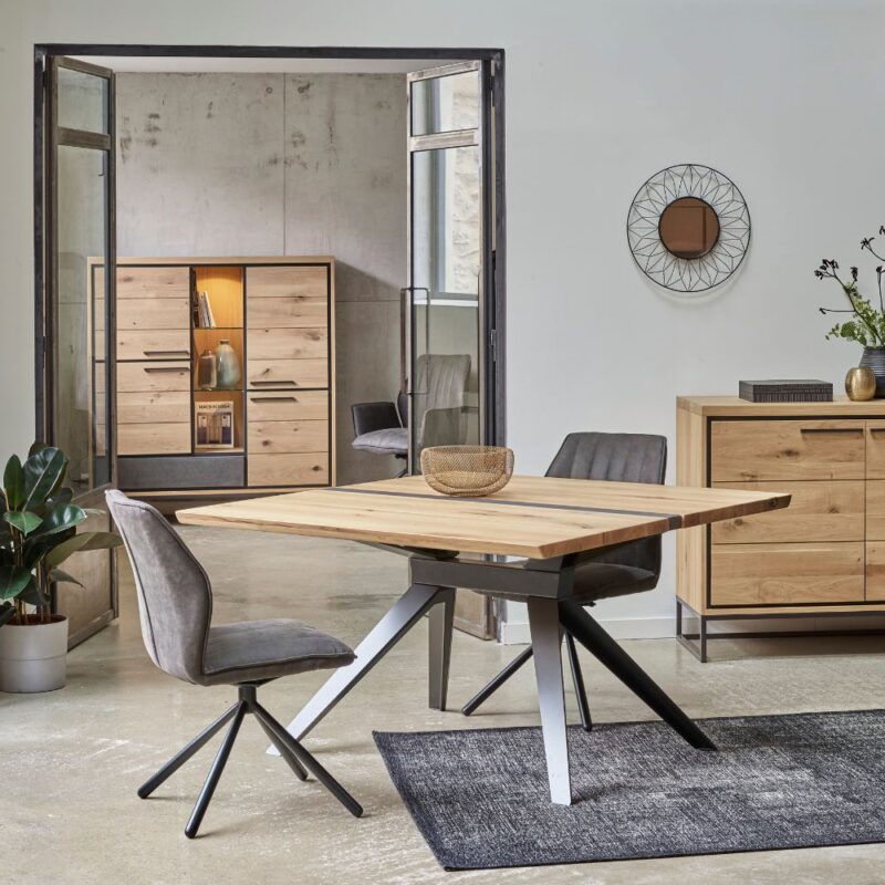 table de repas carrée chêne insert béton bruyeres