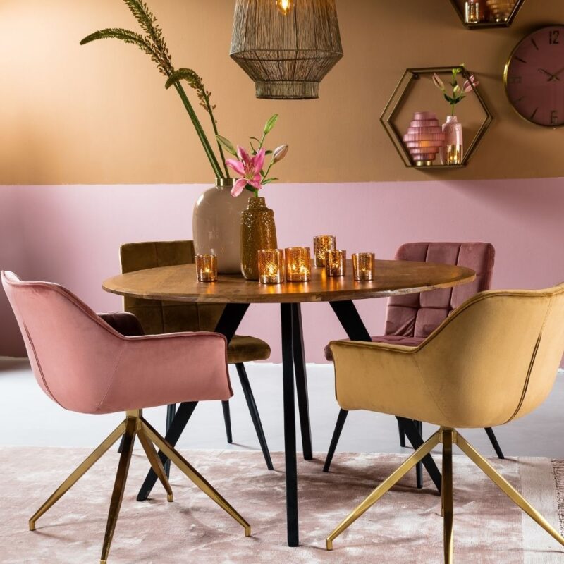 table à manger ronde 140 cm bois acacia noir mimoso
