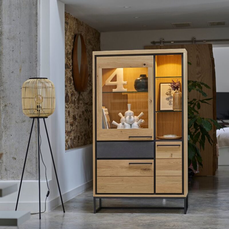 vitrine 3 portes bois et béton bruyeres
