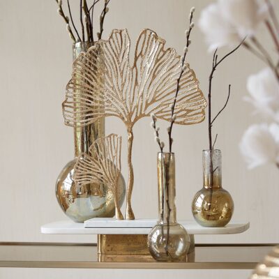 deco a poser feuille sur pied leaf or marbre blanc