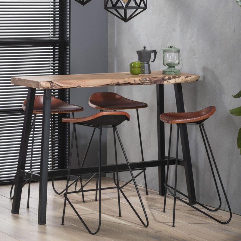 tabouret snack en cuir vintage